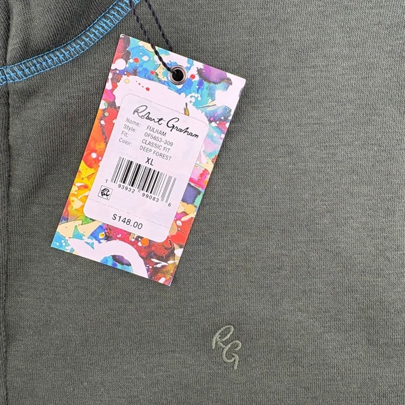 Robert Graham Mens Fulham Quarter Zip Sweatshirt Classic Fit Deep Forest GreenXL - Picture 7 of 11